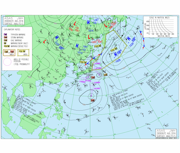 20日9時の気象庁アジア域天気図